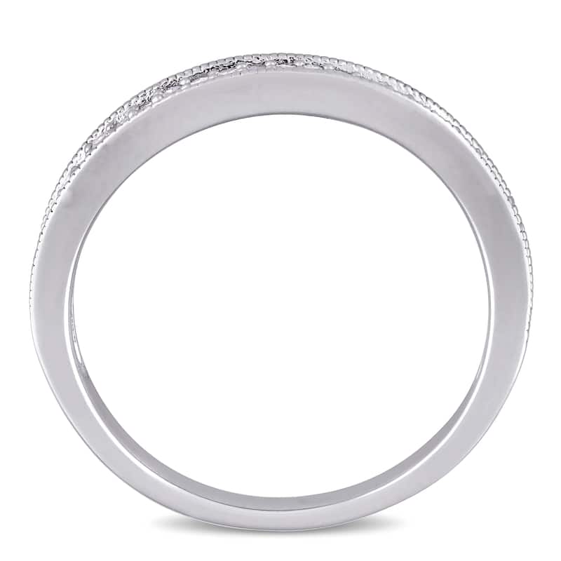 Miadora Sterling Silver 1/8ct TDW Diamond Vintage Anniversary Stackable Wedding Band Ring - White