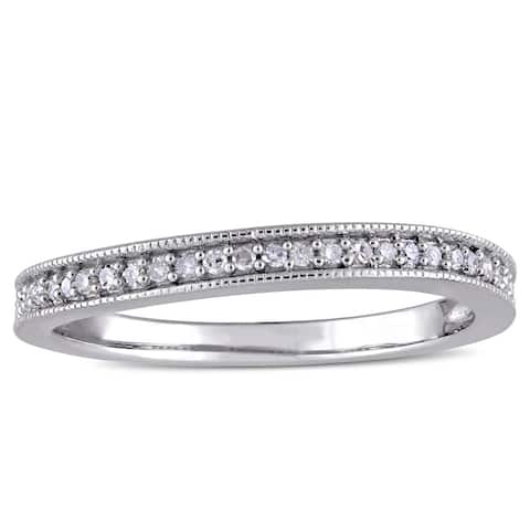 Miadora Sterling Silver 1/8ct TDW Diamond Vintage Anniversary Stackable Wedding Band Ring - White