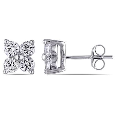 Miadora 10k White Gold Created White Sapphire Flower Stud Earrings