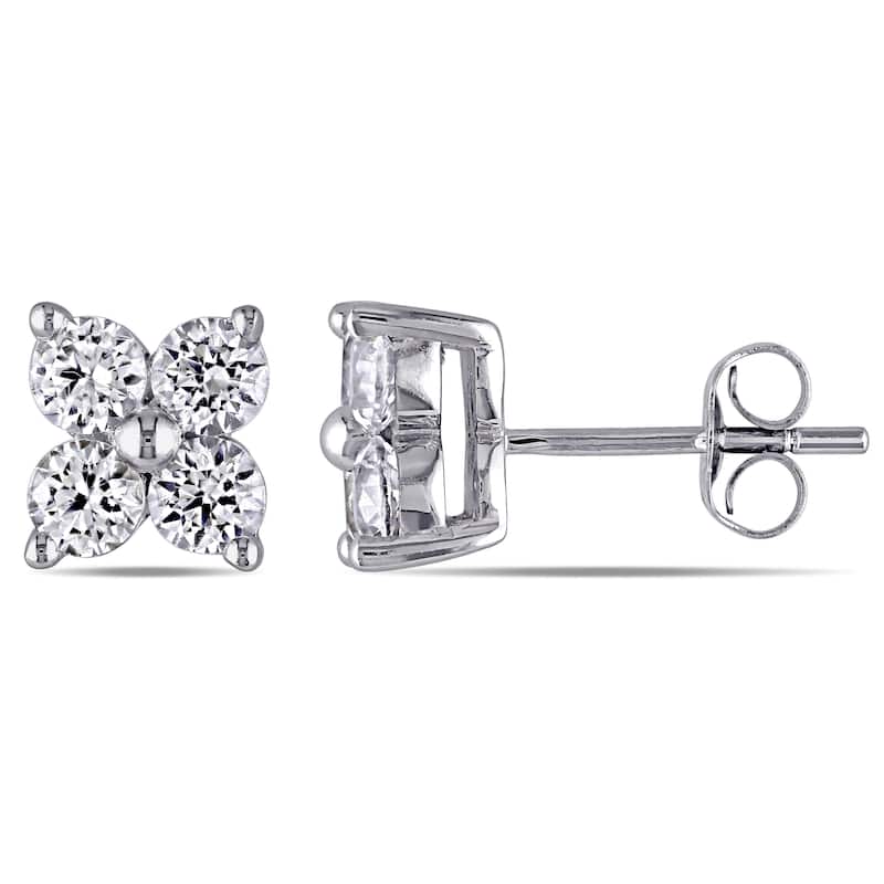 Miadora 10k White Gold Created White Sapphire Flower Stud Earrings