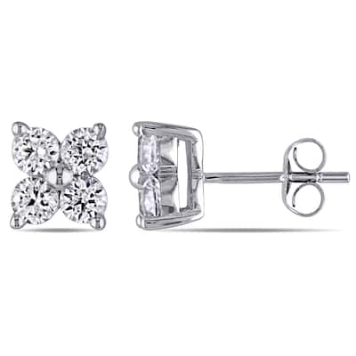 Miadora 10k White Gold Created White Sapphire Flower Stud Earrings