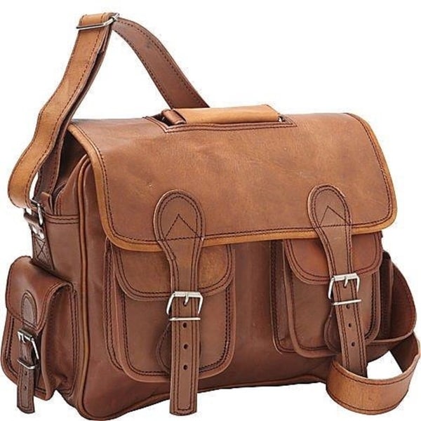 Sharo Brown Leather 13 inch Laptop Messenger Brief