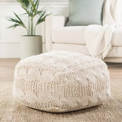 Handmade Pattern Wool Ivory Pouf/ Floor Pillow