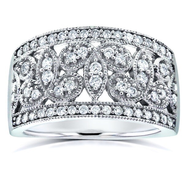 Annello 14k White Gold 1/2ct TDW White Diamond Floral Diamond Band