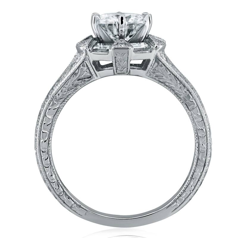 Annello by Kobelli 14k White Gold 1 1/2ct TGW Round-cut Moissanite and Diamond Art Deco Split Shank Engagement Ring
