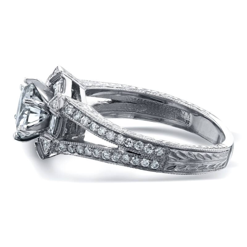 Annello by Kobelli 14k White Gold 1 1/2ct TGW Round-cut Moissanite and Diamond Art Deco Split Shank Engagement Ring