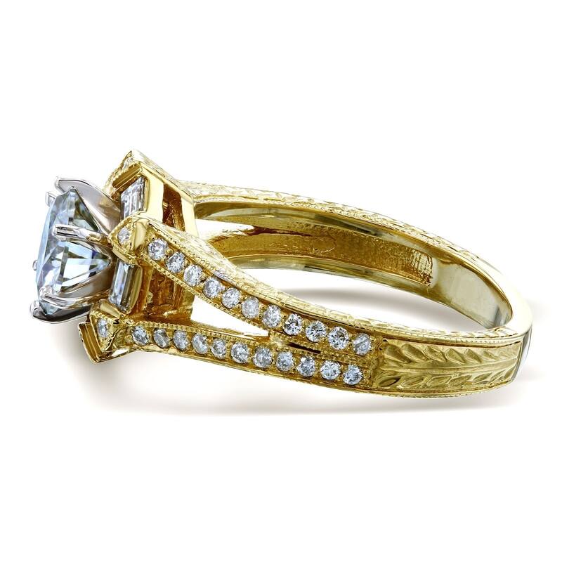 Annello by Kobelli 14k Yellow Gold 1 1/2ct TGW Round-cut Moissanite and Diamond Art Deco Split Shank Engagement Ring