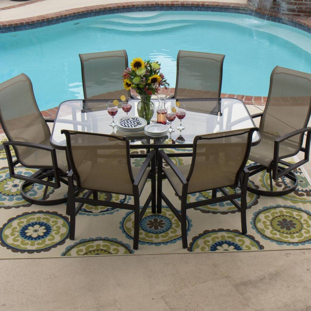 Lakeview Outdoor Designs Acadia Sling Patio 6-person Dining Set with Glass Top Table