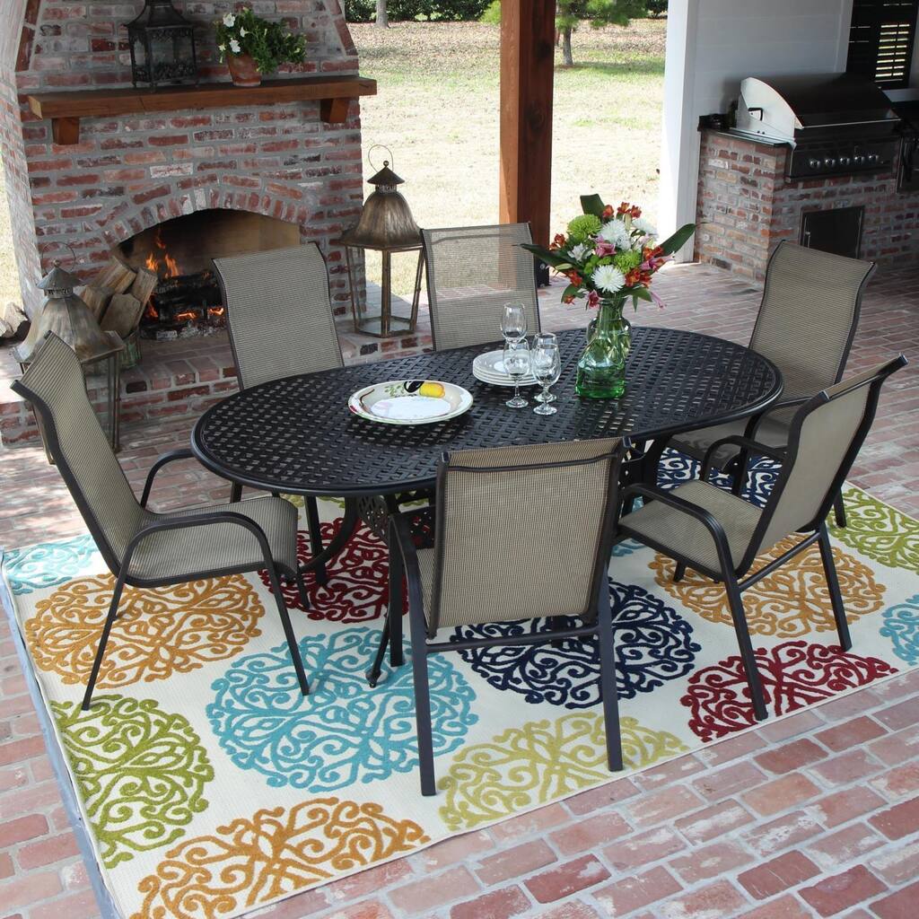 Madison Bay 6-person Sling Patio Dining Set with Stacking Chairs and Cast Aluminum Table