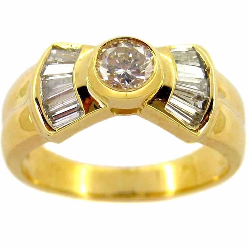 Kabella 18k Yellow Gold 4/5ct TDW Round Diamond Bow Ring (H-I. SI1-SI2)
