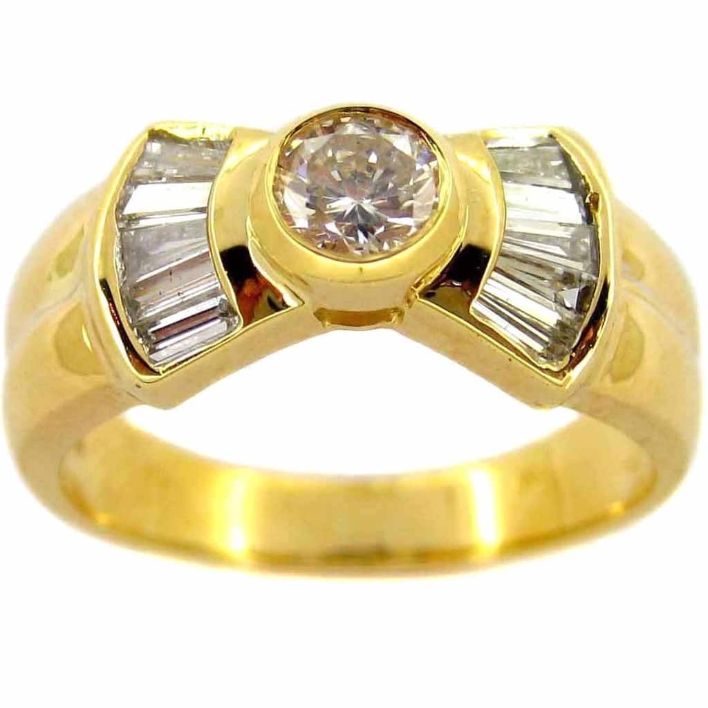 Kabella 18k Yellow Gold 4/5ct TDW Round Diamond Bow Ring (H-I. SI1-SI2)