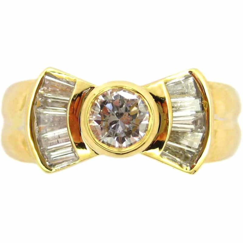Kabella 18k Yellow Gold 4/5ct TDW Round Diamond Bow Ring (H-I. SI1-SI2)