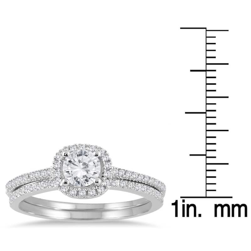 Marquee Jewels 14k White Gold 7/8ct TDW Halo Diamond Bridal Set