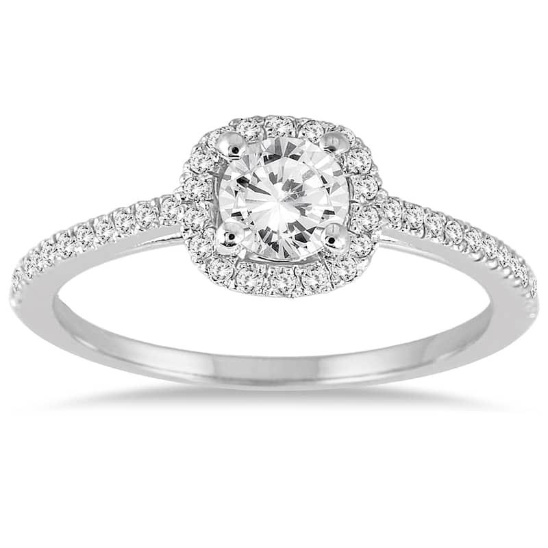 Marquee Jewels 14k White Gold 7/8ct TDW Halo Diamond Bridal Set