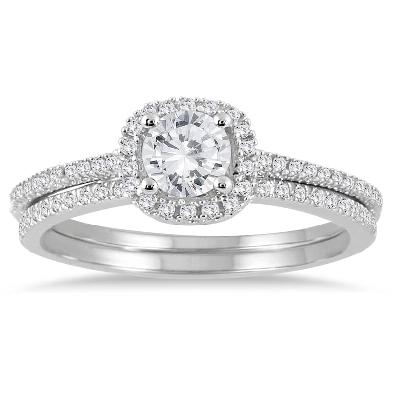 Marquee Jewels 14k White Gold 7/8ct TDW Halo Diamond Bridal Set - 6