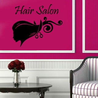Shop Hair Salon Decor Girl Face Vinyl Black Sticker Wall Art