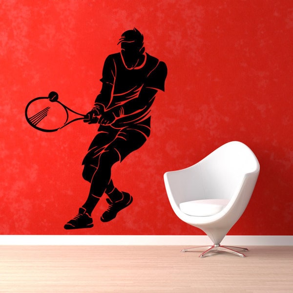 Tennis Player Black Vinyl Sticker Wall Art