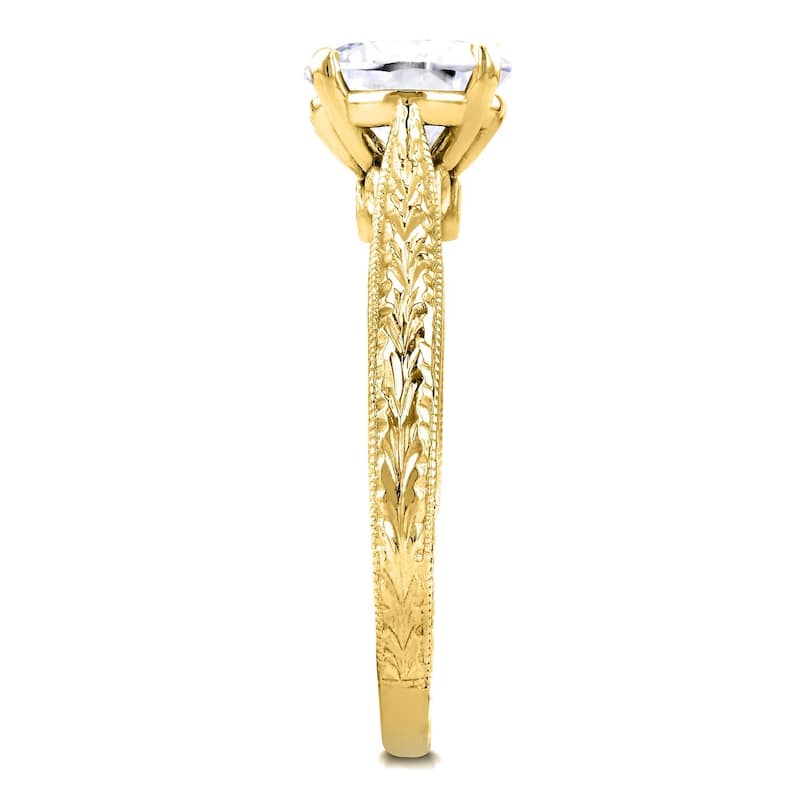 Annello by Kobelli 14k Yellow Gold 1 1/2ct TGW Moissanite and Diamond Accent Antique Cathedral Ring (GH/VS, GH/I)
