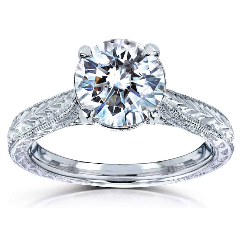Kobelli 1.5 Carats Moissanite & Diamond Accent 14k Solid White Gold Antique Cathedral Valentina Engagement Ring