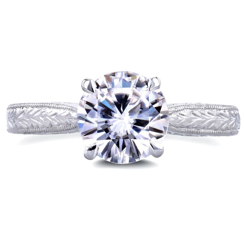 Kobelli 1.5 Carats Moissanite & Diamond Accent 14k Solid White Gold Antique Cathedral Valentina Engagement Ring
