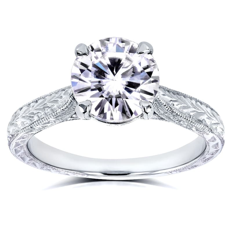Kobelli 1.5 Carats Moissanite & Diamond Accent 14k Solid White Gold Antique Cathedral Valentina Engagement Ring