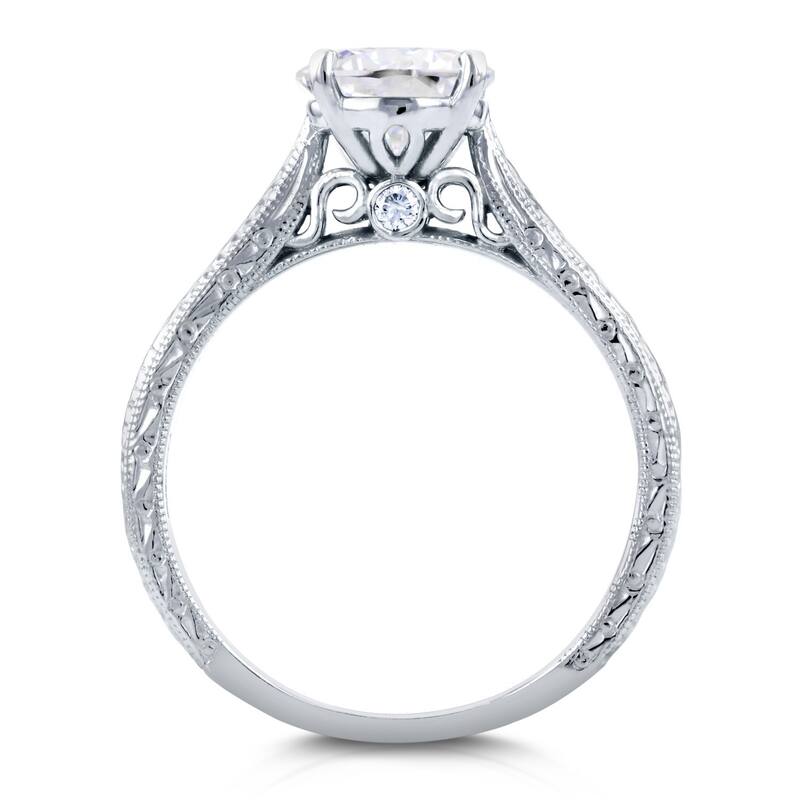 Kobelli 1.5 Carats Moissanite & Diamond Accent 14k Solid White Gold Antique Cathedral Valentina Engagement Ring