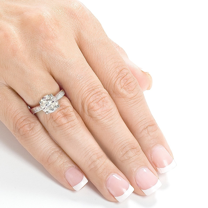 Kobelli 1.5 Carats Moissanite & Diamond Accent 14k Solid White Gold Antique Cathedral Valentina Engagement Ring