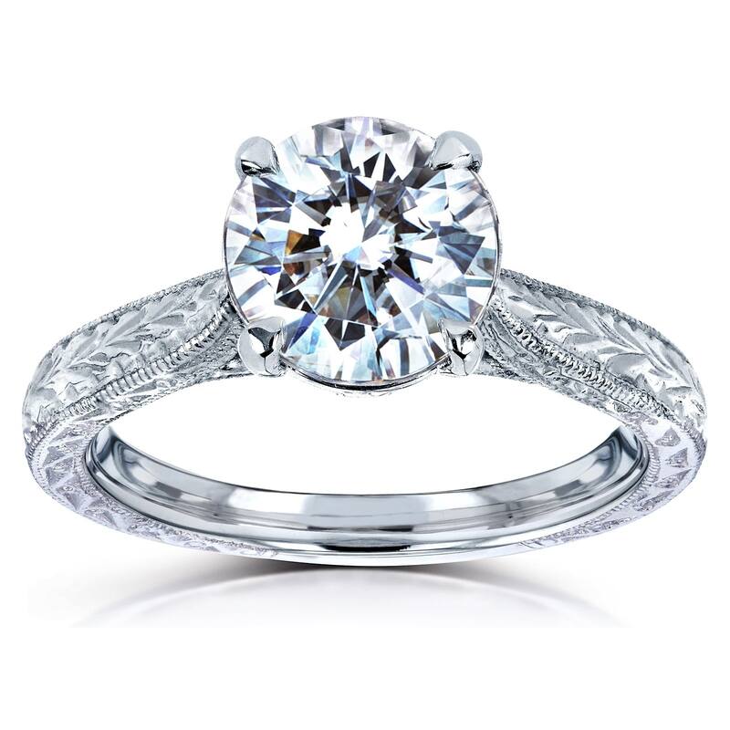 Kobelli 1.5 Carats Moissanite & Diamond Accent 14k Solid White Gold Antique Cathedral Valentina Engagement Ring