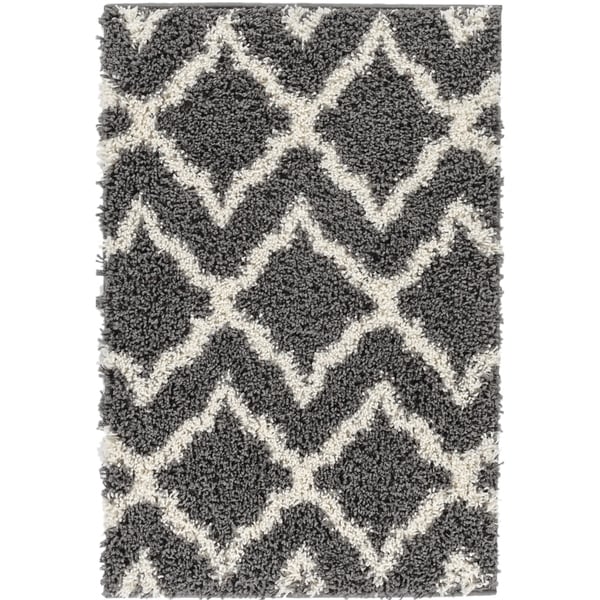 Well Woven Shag Modern Geometric Grey, Ivory, and Charcoal Thick Area Rug - 6'7" x 9'10"