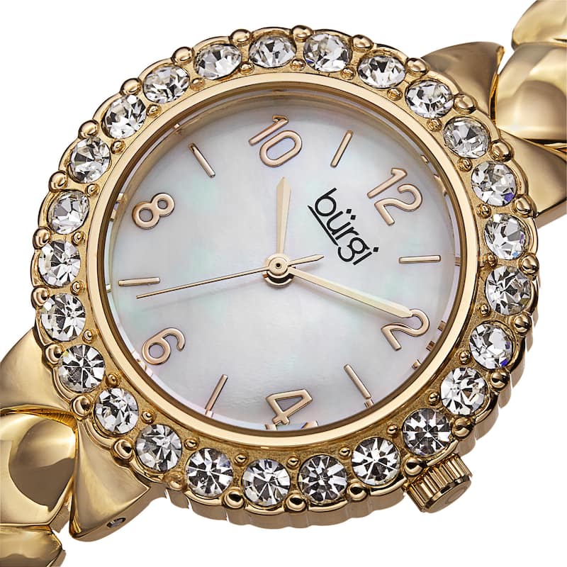 Burgi Women's Swiss Quartz Swarovski Crystals Stainless Steel Gold-Tone Bracelet Watch - Gold