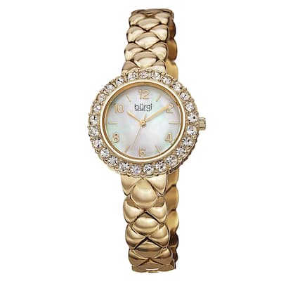 Burgi Women's Swiss Quartz Swarovski Crystals Stainless Steel Gold-Tone Bracelet Watch - Gold