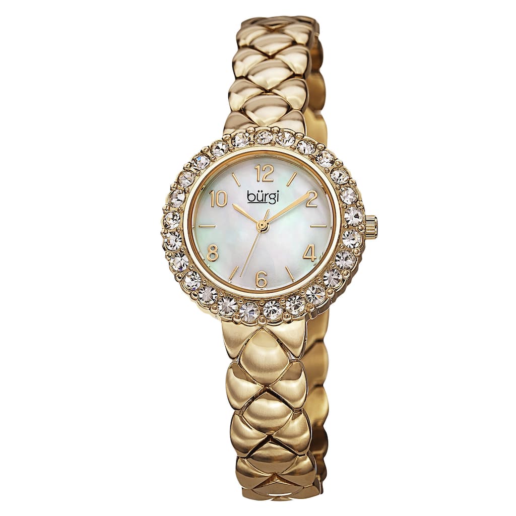 Burgi Women's Swiss Quartz Swarovski Crystals Stainless Steel Gold-Tone Bracelet Watch - Gold