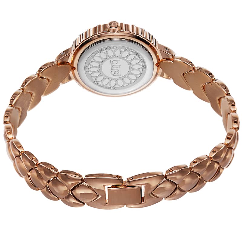 Burgi Women's Swiss Quartz Swarovski Crystals Stainless Steel Rose-Tone Bracelet Watch