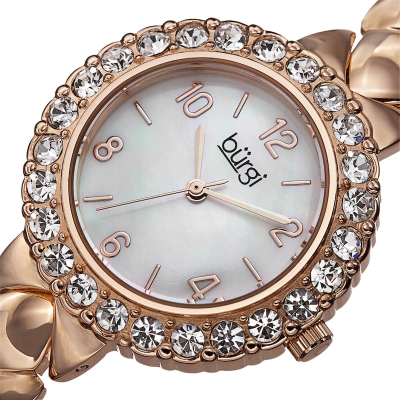 Burgi Women's Swiss Quartz Swarovski Crystals Stainless Steel Rose-Tone Bracelet Watch