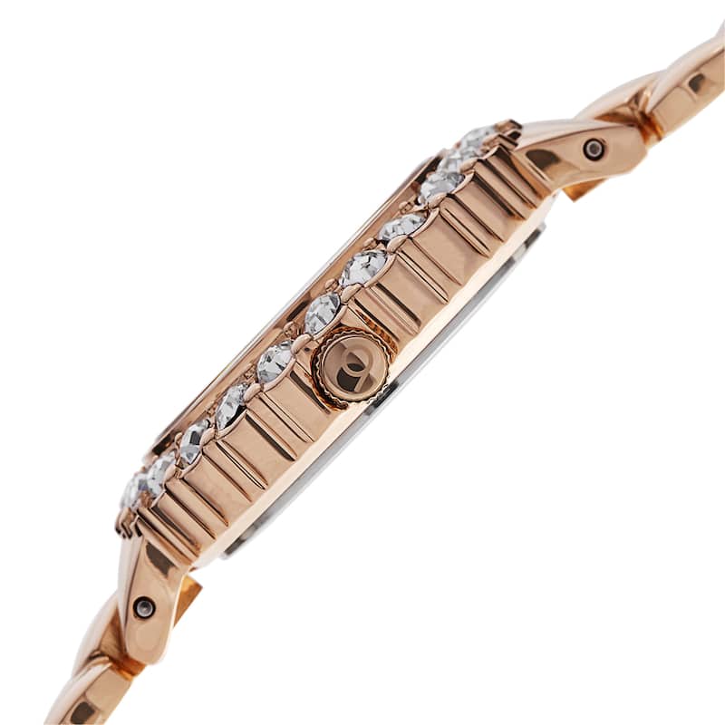 Burgi Women's Swiss Quartz Swarovski Crystals Stainless Steel Rose-Tone Bracelet Watch