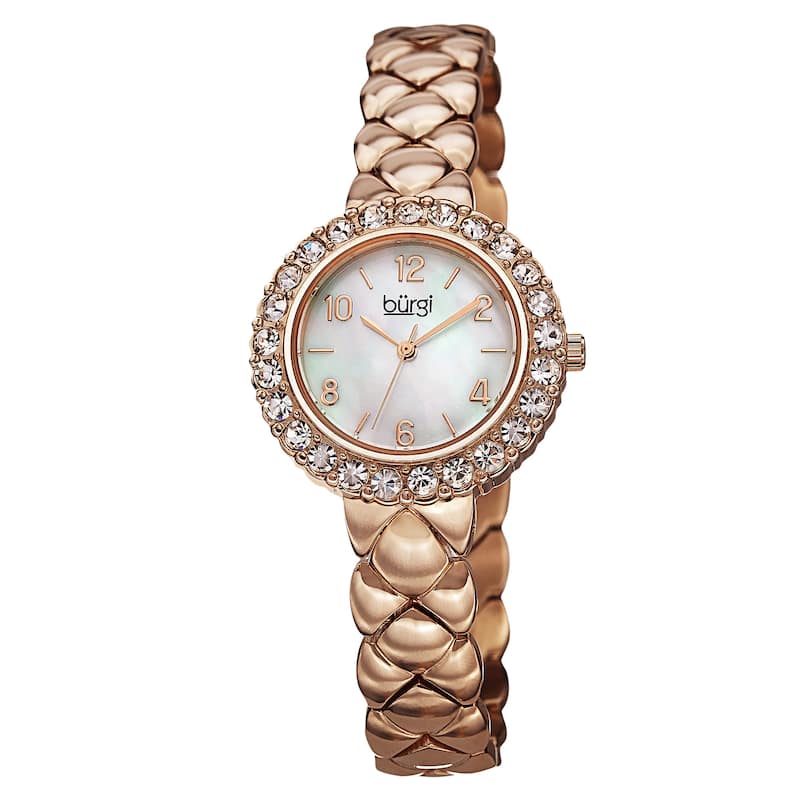 Burgi Women's Swiss Quartz Swarovski Crystals Stainless Steel Rose-Tone Bracelet Watch