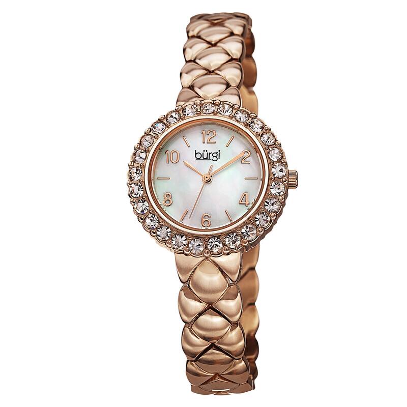 Burgi Women's Swiss Quartz Swarovski Crystals Stainless Steel Rose-Tone Bracelet Watch
