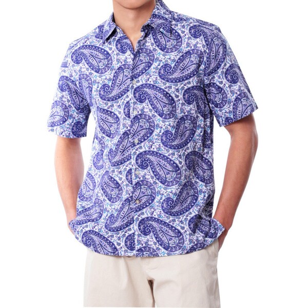 Men's Purple Paisley Linen Shirt - 17226202 - Overstock.com Shopping ...