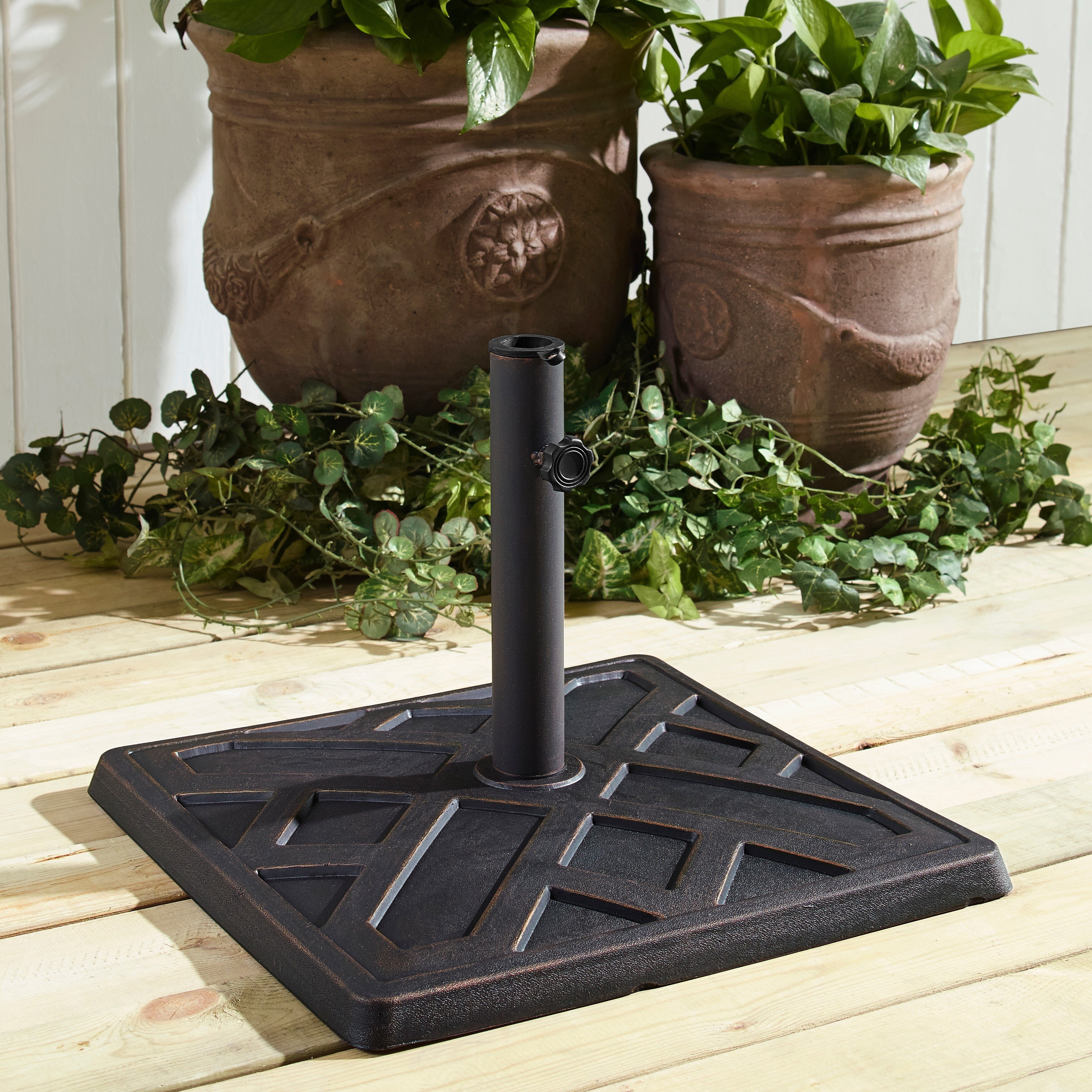 18 inch round patio umbrella base stand durable and rust resistant antique style