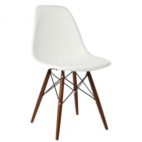 Retro Molded Style White Plastic Shell Chair with Dark Walnut Wood Eiffel Legs