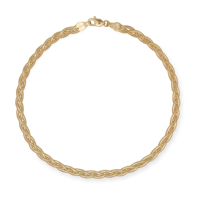 Curata 14k Yellow or While Gold 10-inch Braided Foxtail Link Ankle Bracelet - Yellow