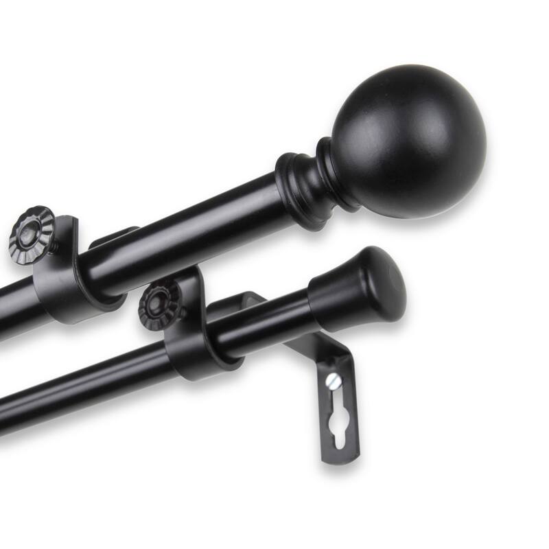 InStyleDesign Orb Adjustable Double Curtain Rod - 28 to 48 inches - Black Finish - Black