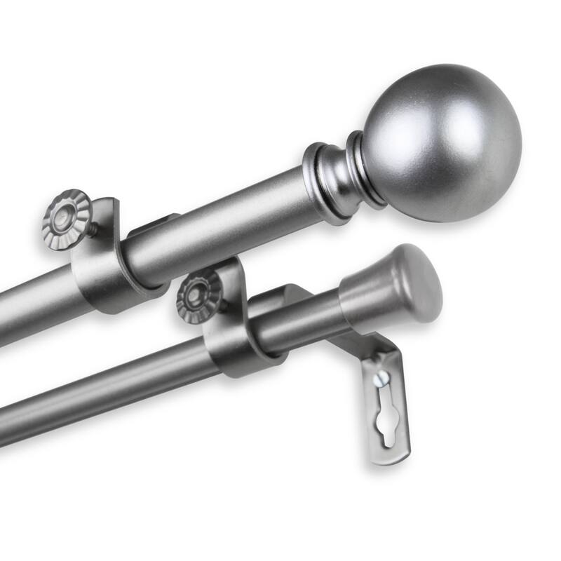 InStyleDesign Orb Adjustable Double Curtain Rod - 28 to 48 inches - Silver Finish - Satin Nickel