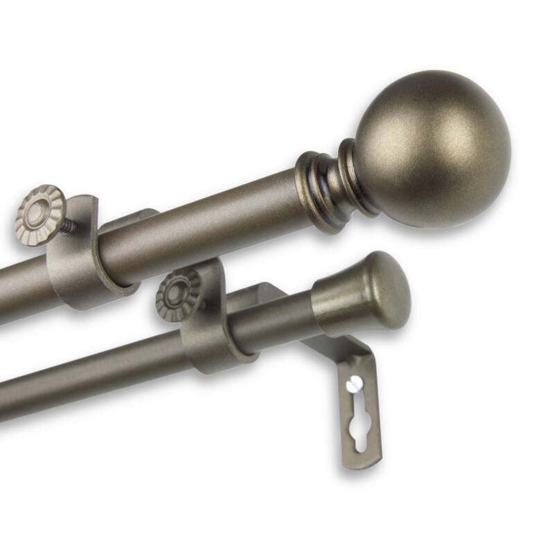 InStyleDesign Orb Adjustable Double Curtain Rod - 28 to 48 inches - Antique - Antique Gold