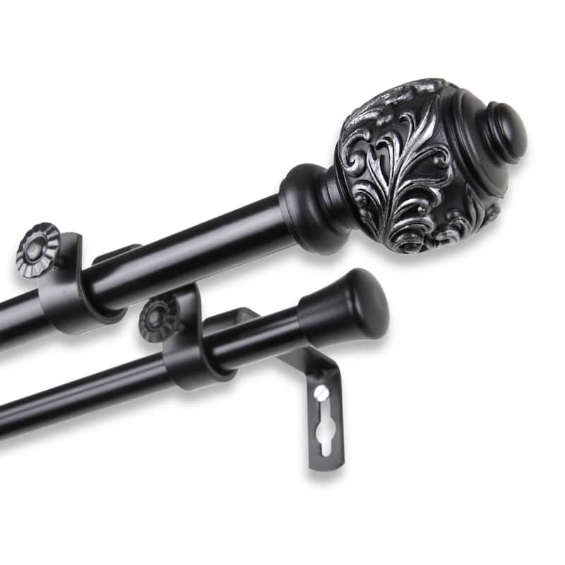 InStyleDesign Tova Adjustable Double Curtain Rod - 28 to 48 inches - Black