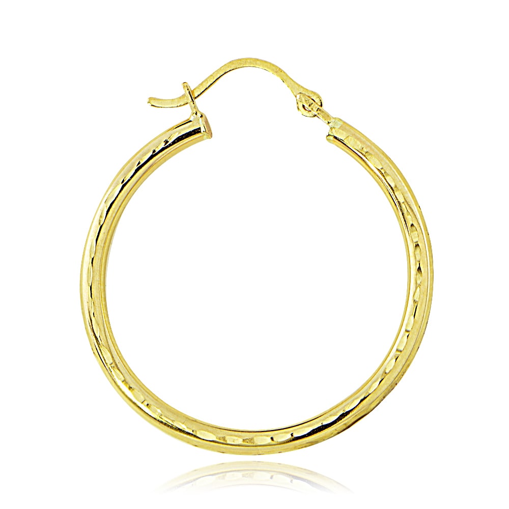 Diameter - 20 MM 14K White Gold 2mm Diamond Cut Hoop Earrings