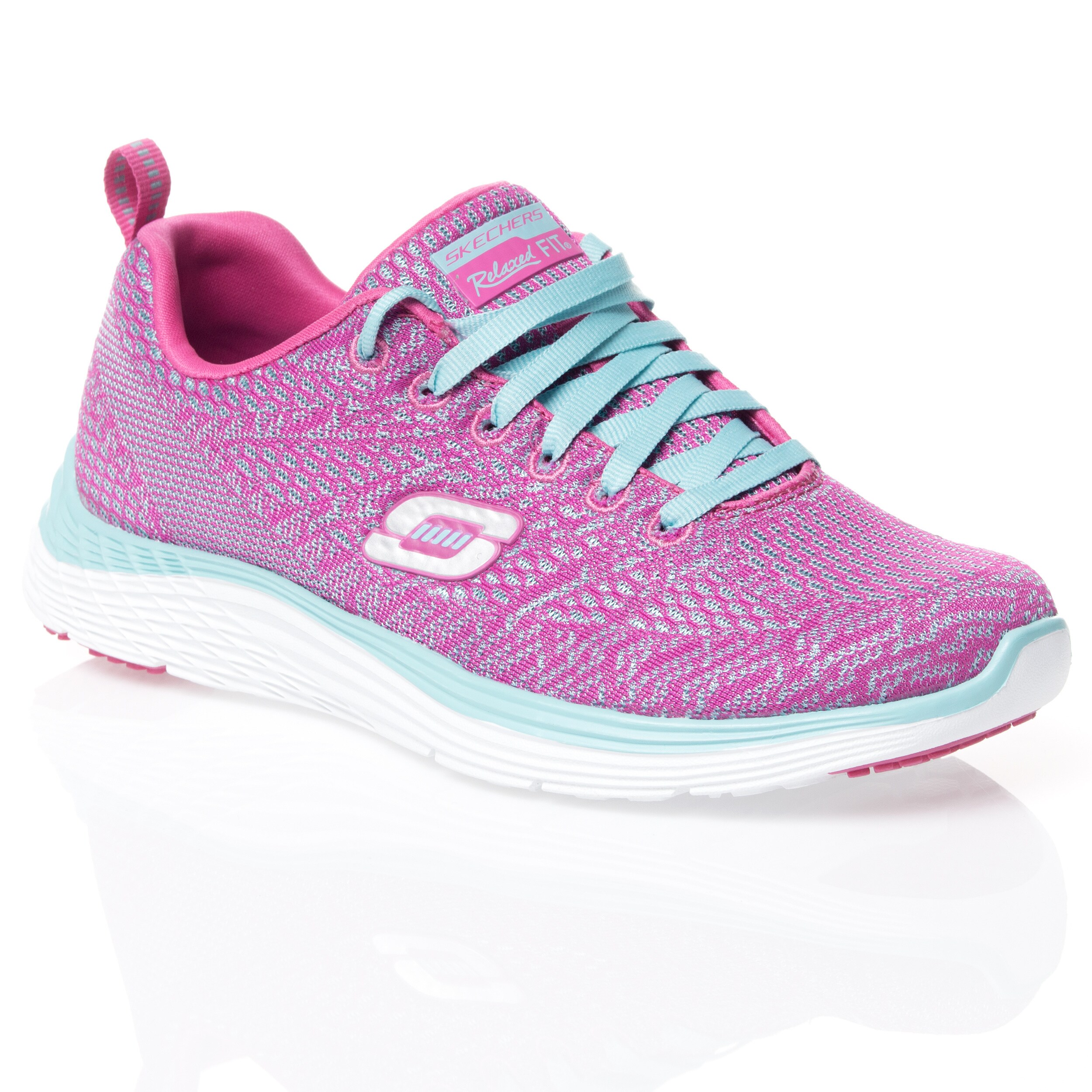 Skechers Usa Sport Pink Light Blue Valeris Relaxed Fit Dual Color Skech Knit Shoes With Air Cooled Memory Foam