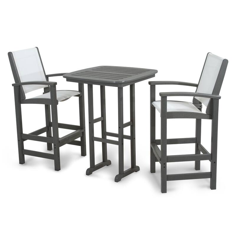 POLYWOOD Coastal 3-piece Outdoor Tall Bar Set with Table - Grey