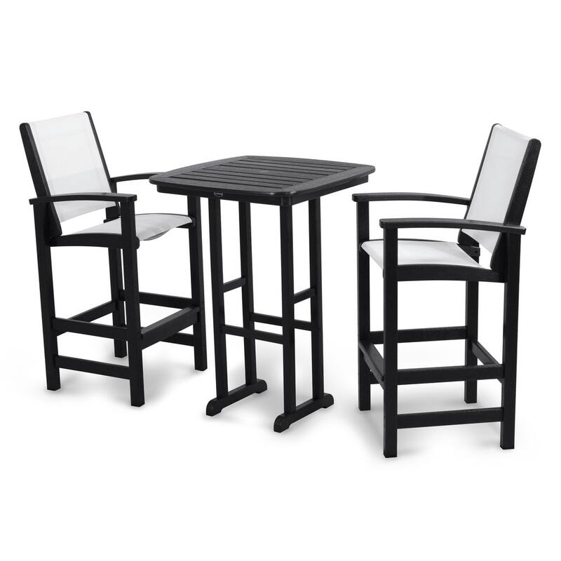 POLYWOOD Coastal 3-piece Outdoor Tall Bar Set with Table - White