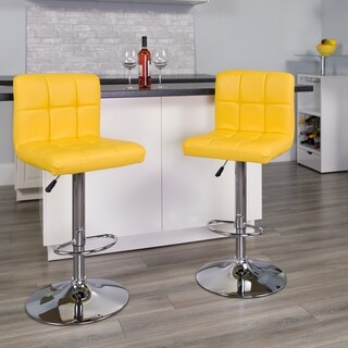 Lancaster Home Contemporary Quilted Vinyl Adjustable Height Barstool with Chrome Base - 17 inchW x 18 inchD x 37 inch - 45.5 inchH (Yellow)